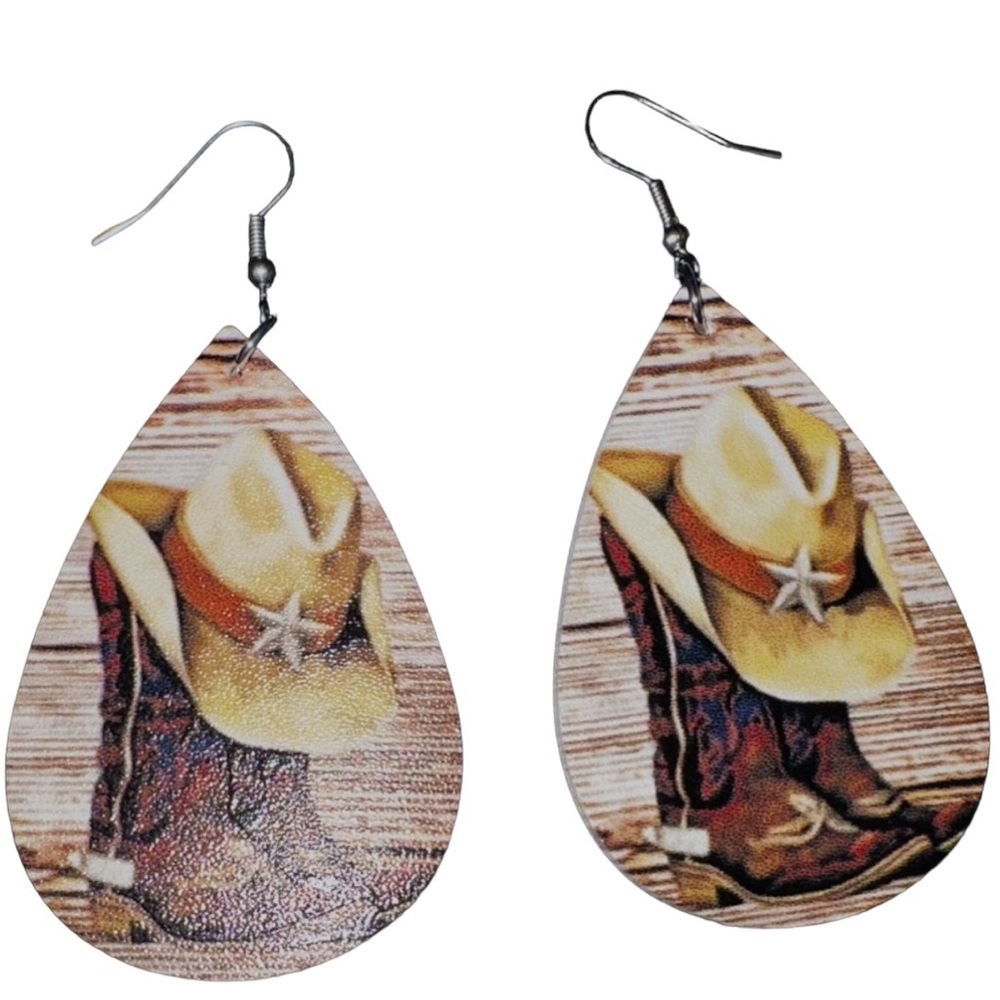 🆕 Western boots & cowboy hat earrings
